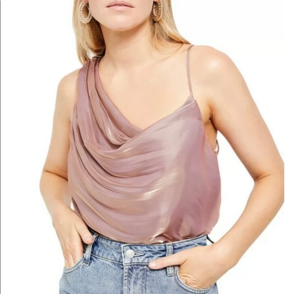 Free People-NWT-Blush Bronze one shoulder flowy blouse-Size Lg- shimmy shimmy